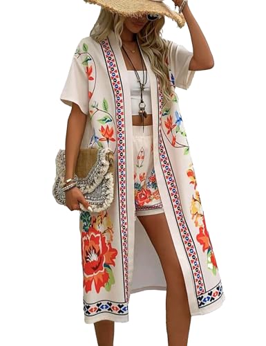 TUREAU Women Boho Tropical Print Beach Cover Up Shorts Set