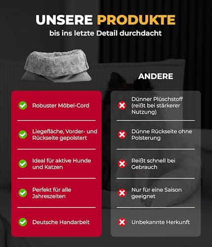 HS-Hundebett® Schlupfsack Cord-Exklusiv – Vielseitige Kuschelhöhle für Hunde und Katzen – Waschbar – Made in DE (Anthrazit/Anthrazit, 65 x 90 m)