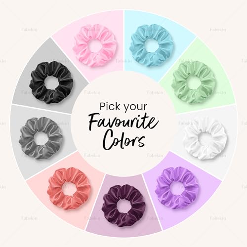 Image of Fabskin Luxury Satin Hair Scrunchies For Women and Girls Set Of 12 - Multi Color - Scrunchie for Less Hair fall Hairbands Rubber Band Scrunchies For Girls Best Gift For Mom, Sister And Girlfriend