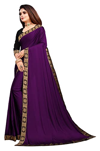 Women's Lycra Plain Jacquard Lace Border Gorgeous Saree with Blouse Piece