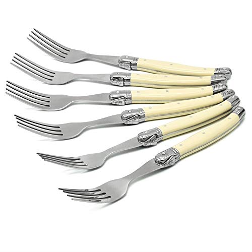 KeepingcooX® Laguiole Style Dîner Fourchette Cultery Premium Ensemble, Ménagère Laguiole 6 Pièces Tableau Forks Avec Couleur Blanche Poignées, 22 cm