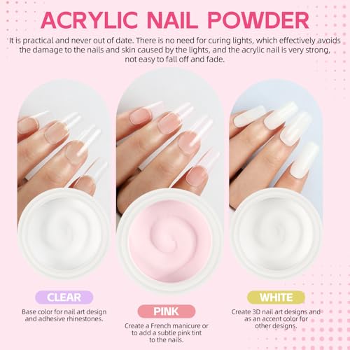 Image of 58PCS Acrylic Nail Kit for Beginners with Everything, 3 Colors Professional Acrylics Powder with Drill and U V Light 24pcs Glitter Decoration Complete Acrylic Nail Set Home Salon Design Gift Set
