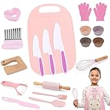 Viwiby   Kit cuisine enfant 3 ans 22 pcs avec set couteau cuisine enfant Montessori Ustensiles de cuisine pour enfant, tablier lapin, planche, moules, outils de cuisine Montessori