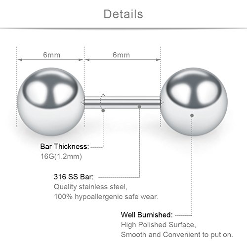 Scerring 4 Pairs 16G 1/4" Stainless Steel Polished Ball Barbell Helix Cartilage Tragus Ear Lobe Stud Earring For Men Women 3-6Mm - Silver #TOP1