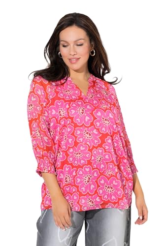 Ulla Popken Damen große Größen Übergrößen Plus Size Tunika Herzblumen Oversized Tunika-Ausschnitt Langarm pink 54+ 845386802-54+