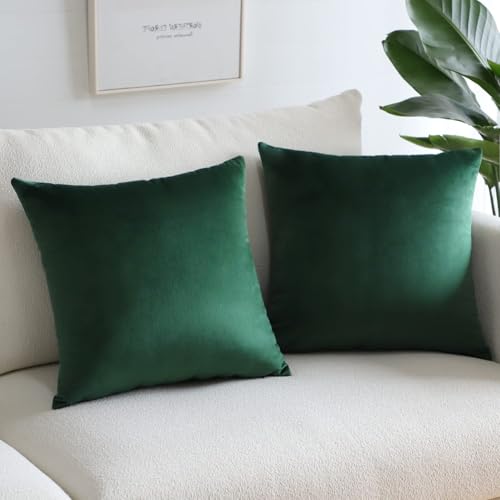 Image of 2 Piece Premium Holland Velvet Cushion Cover, Army Green, 18x18 | Soft Solid Decorative Throw Square Pillow Cases Modern Luxury Home Decor for Couch Sofa Bedroom Livingroom