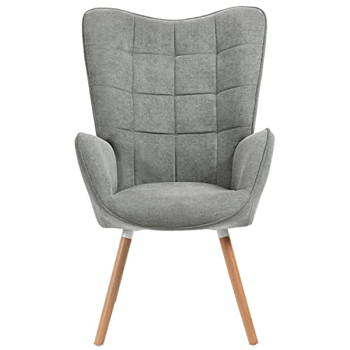 MEUBLE COSY Fauteuil de Bureau Scandinave Ergonomique Chaise Accoudoir sans roulettes en Tissu Pieds Bois Massif Capacité 120 kg, Gris