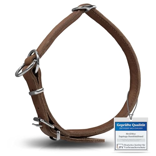 Rund & Weich - Zugstopp Hundehalsband Braun L - 55cm Lederhalsband mit Zugbegrenzung und Verstellbarer Schnalle, Dressurhalsung, Zugstopper, robust, Rindsleder