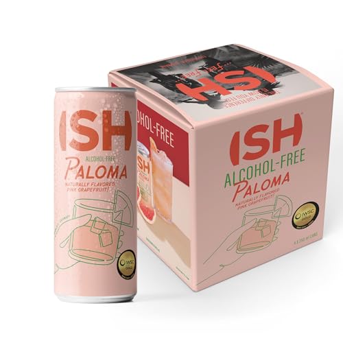 ISH - Paloma sin Alcohol 4 Latas x 250 ml, Cocktail de Gran Sabor, con Pomelo Rosa, Lima y Tequila, Producto Vegano sin Gluten, Destilación Única con Cáscaras de Semillas de Chile, Fácil de Tomar