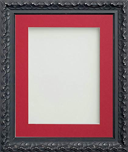 Frame Company Charleston Range Black 9x7 inch Frame With Red Mount for Image 7x5 inch *Choice of Sizes* Fitted with Real Glass — image 1