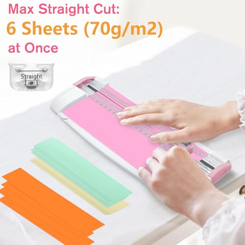 Meafeng 3-in-1 Paper Trimmer with Straight, Scoring & Perforating Blades, 9\" A5 Cutter for Crafting, Scrapbooking, Cardstock, Labels & Home Office Use – Compact & Portable (Pink)