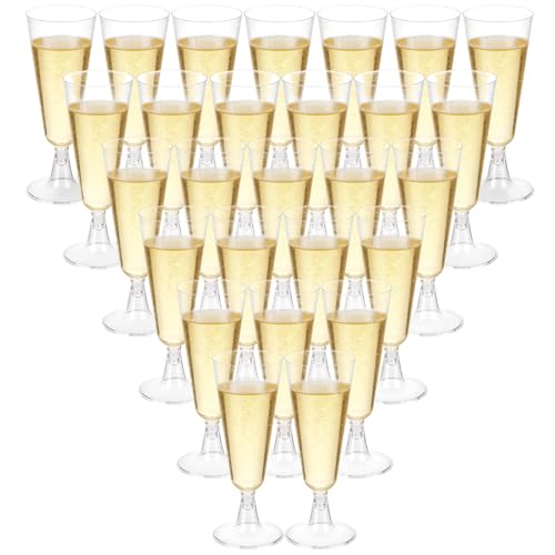 DenFatory 30 verres à champagne en plastique transparent, 150 ml chacun, verres à champagne réutilisables, adaptés aux mariages, anniversaires, camping et...