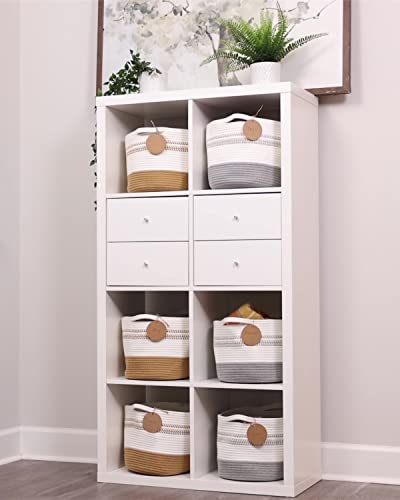 Honizer Woven Baskets For Storage, 3-Pack Cotton Rope Storage Basket With Handles, Labels, Oval Toy Storage Bins For Cube Organizer, Stuffed Animal Storage Baskets For Shelf, Closet, Bedroom - Grey #TOP5