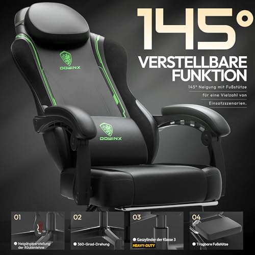 Sedia da gioco, ergonomica, in pelle PU con supporto lombare, funzione massaggio e schienale largo, portata fino a 150 kg, colore: verde - Sedia gaming - Immagine 6