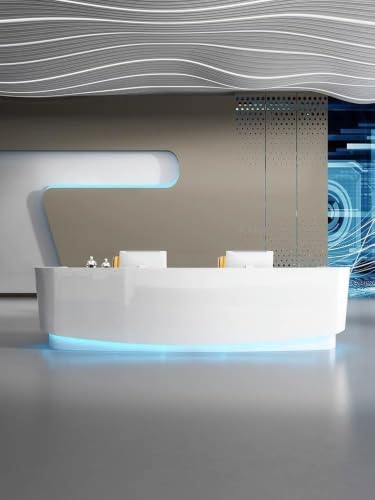 Image of Curved Reception Desk Counter for Office, Clinic, Hospital, Salon, Spa, Hotel Lobby, Showroom, Corporate Front Desk - (RCT-206 MDFL L8W2)