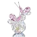 H&D HYALINE & DORA Pink Crystal Cut Double Butterfly Collectible Gift, Handmade Art Glass Animal Figurine, Gift Boxed