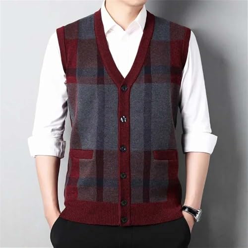 Men's V-Neck Plaid Cardigan Sweater Knit Vest Button Down Casual Thickened Pullover3