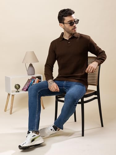 Image of TYSORT Men's Knitted Polo Sweater Casual Full Sleeve Pullover Sweater with Button Collar