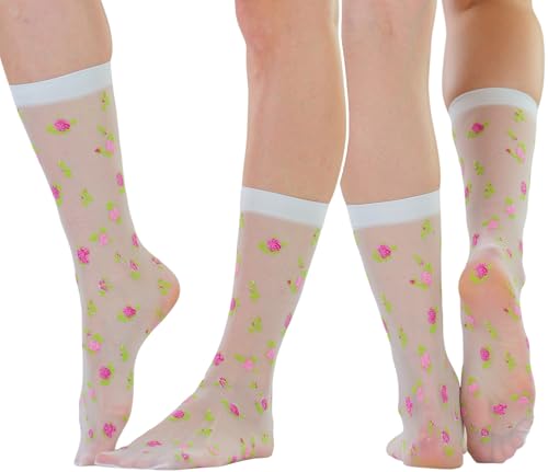 Image of ToBeInStyle Women's Sheer Fashion Ankle Socks & Pantyhose w /Springtime Daisy Design