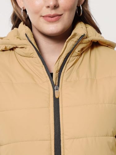 Image of KOTTY Women's Full Sleeve Zipper Fur Hooded Neck Puffer Jacket