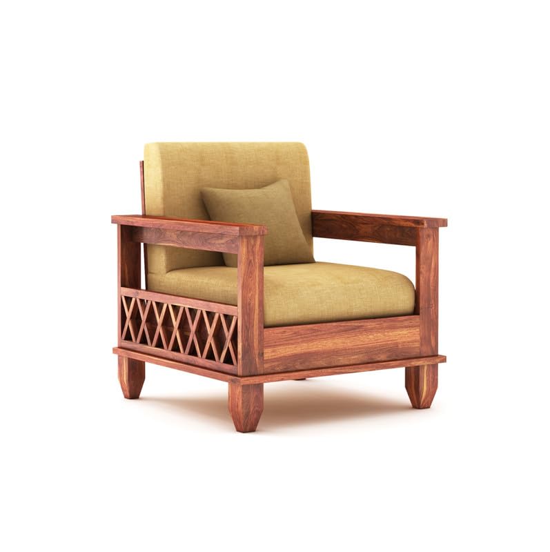 Image of STRATA FURNITURE Sheesham Wood 1 Seater Sofa Set for Living Room Hall Home Solid Wooden Single Seater Sofa Set Furniture (Honey Finish)