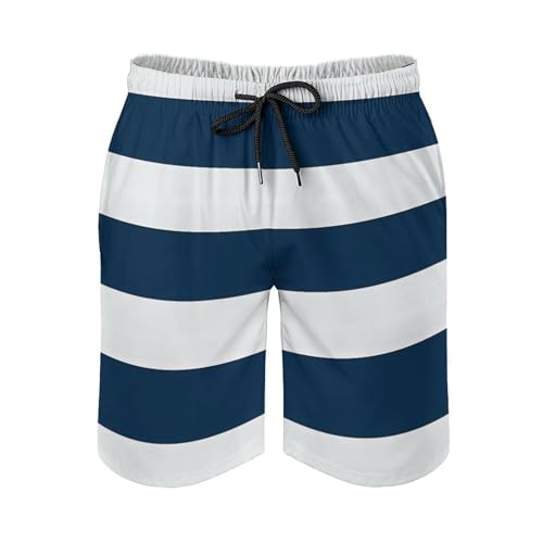 Navy Blue and White Stripe Men's Swim Trunks Summer Beach Shorts Casual Board Shorts Golf Shorts4