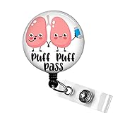 Respiratory Therapist Badge Reel - Puff Puff Pass Cute Lungs Retractable ID Holder - Funny RRT and RT Badge Reel Gift