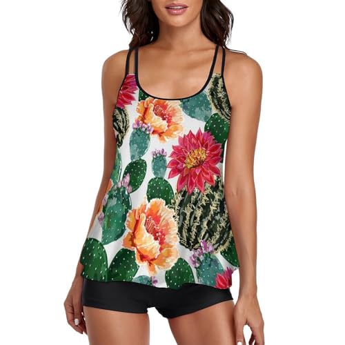 Ensemble bikini tankini fleurs cactus femme avec robe de plage élégante