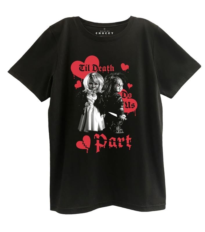 Ripple Junction Bride of Chucky Womens Short Sleeve T-Shirt Chucky Tiffany Til Death Do Us Part Classic Horror Movie Black S