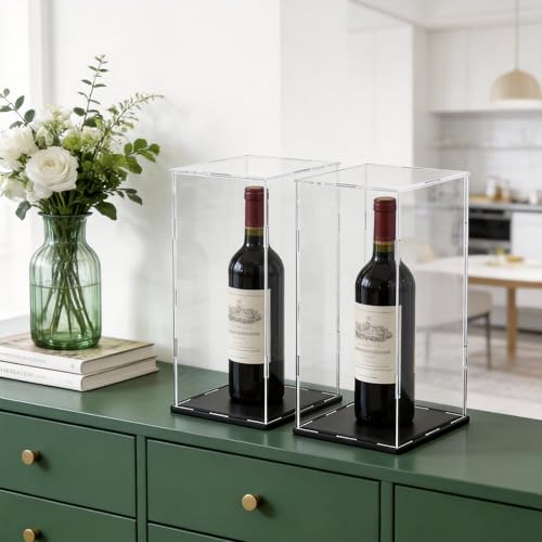 Image of Acrylic Display Case for Red Wine Bottle and Dolls, Versatile Clear Acrylic Display Box with Black Base for Showcase and Displaying, 5x5x14-inch