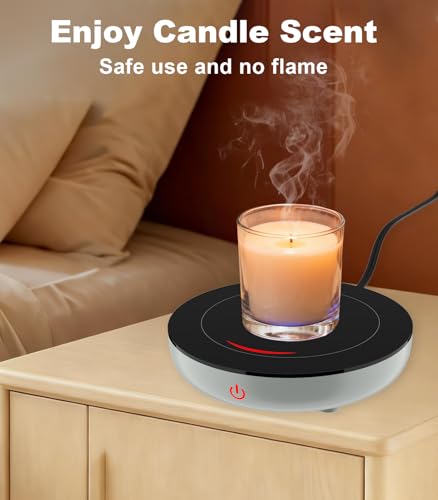 Image of Kepwam Coffee Mug Warmer for Desk, 3-Temp Fast Heating Cup Warmer with 6H Auto Shut Off, LED Light & Smart Candle Warmer for All Beverages, Ideal Gifts for Women Men