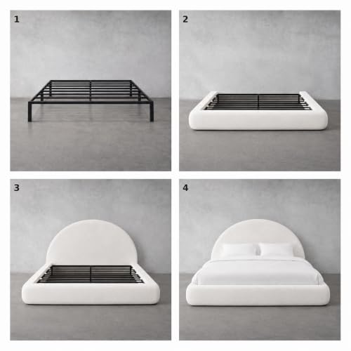 Image of Paros Queen Base NEW ONLY - Includes Fabric + Foam Inserts - Each Piece Sold Separately - Removable Washable Soft Upholstered Air Frame Half Moon Round Cloud Bed - Black Linen Premium