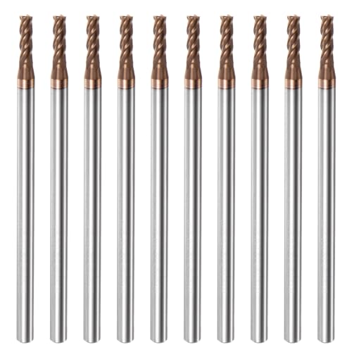 Image of HARFINGTON 10pcs Carbide Square End Mills 3mm (1 /8 inch) Dia 4mm (5 /32 inch) Shank 75mm (3 inch) Extra Long HRC55 TiSiN Coated Micro-Grain Tungsten Carbide 4 Flutes Milling Bit Cutter