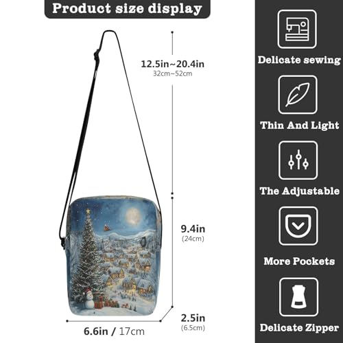 MCHIVER Small Messenger Bag Christmas Night Snowman Crossbody Bag for Men Women Cell Phone Shoulder Bag for Outdoor Travel Work 5