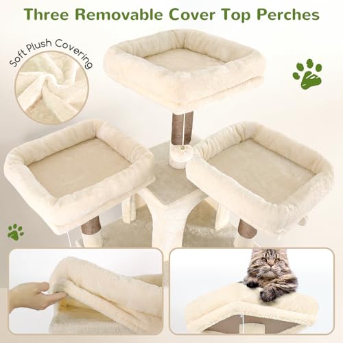 Image of Globlazer Big Cat Tower for Indoor Cats, 80inch Cat Tower for Multiple Adult Cats XXL Cat Tree with Scratching Post, Hammock, 3 Perches, 2 Condos, 2 Hanging Basket, F80, Beige