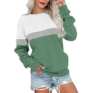 Sweatshirt Damen Pullover Winter Elegant Langarm Rundhals Oberteile Farbblock Casual Langarmshirt Ohne Kapuze