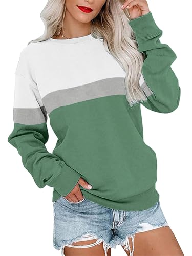 Sweatshirt Damen Pullover Winter Elegant Langarm Rundhals Oberteile Farbblock Casual Langarmshirt Ohne Kapuze