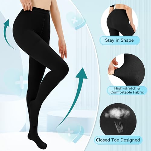 Image of Compression Pantyhose for Women and Men, Closed Toe Medical Compression Stockings, 20-30 mmHg Graduated Compression Pantyhose