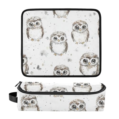 Funda de viaje 2 en 1 para rizador y plancha de pelo, con estera resistente al calor y cremallera, anti-polvo, blanca con diseño de búho miniatura 3
