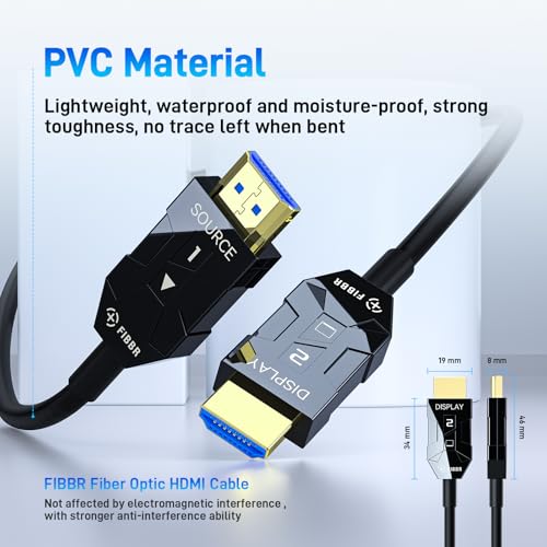 FIBBR 8K HDMI 2.1 Glasvezelkabel 10M, 48Gbps Ultra High Speed HDMI Kabel/AOC Actieve Kabel, 8K@60Hz 4K@120Hz/144Hz eARC HDCP 2.2 en 2.3 Dynamic HDR Dolby Sound voor Thuisbioscoop, Gameliefhebbers