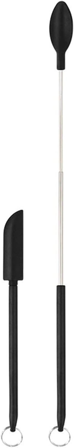 Mini Spatula Set Stretchable Makeup Spatulas Small Scooper and Spoon 2-in-1Tiny Spatula for Kitchen Bottle Beauty Jar, Adjustable Size and Reusable Mini Silicone Telescopic Spatula Black