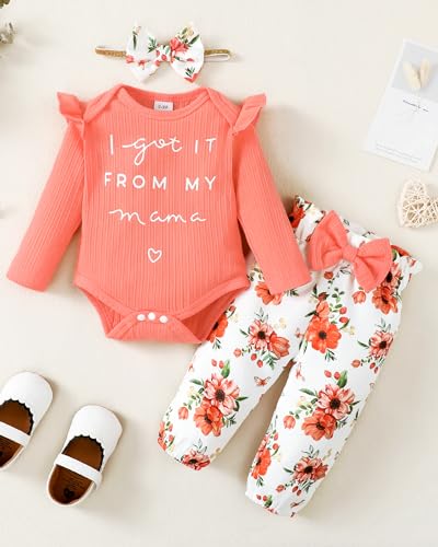 Image of OLLUISNEO Baby Clothes Girl Newborn Baby Girl Clothing Long Sleeve Pink Romper Pant Set Oufits Fall Baby Girl Outfits 3-6 Months