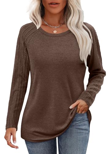 Image of OFEEFAN Long Sleeve Shirts for Womens Fall Fashion 2026 Crewneck Oversized Sweatshirt Tunic Tops to Wear with Leggings