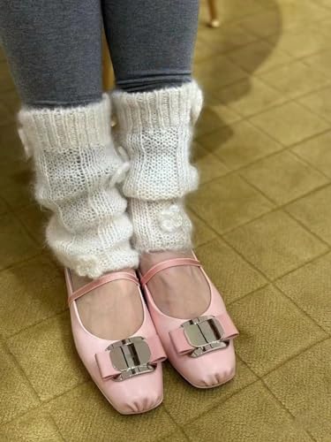 Divanne Ballet Flats for Women, Bowtie Mary Jane Flats Square Toe Ballerina Shoes with Strap2