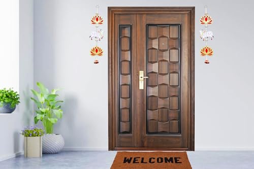 Image of Saugat Traders Handmade Pichwai Cow and Lotus Wall Hanging for Decoration | Diwali Decorations | Floral Hangings for Home Decoration, Temple, Main Door Entrance | 1 Pair | 17 Inch Each