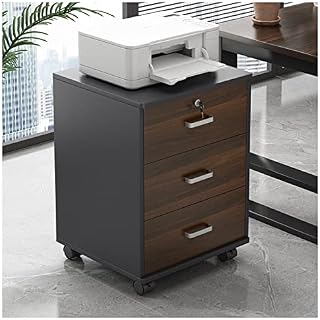 3 Drawer Wood File Cabinet, Mobile Filing Storage Organizer Cabinet with Wheel Lockable Casters, Multifunction Printer Stand, 14.1"D X 15.7"W X 19.6"H Filing Cabinet ( Color : Dark coffee color )