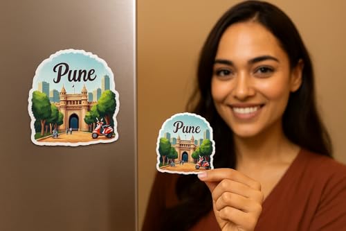 Image of Naxon Pune Souvenir Wooden Fridge Magnet - 3x3 Inch Stylish Refrigerator Magnet for Kitchen & Home Decor | Shaniwar WADA & Cultural Heritage Design | Travel Souvenir Gift from Pune City | Pack of 1