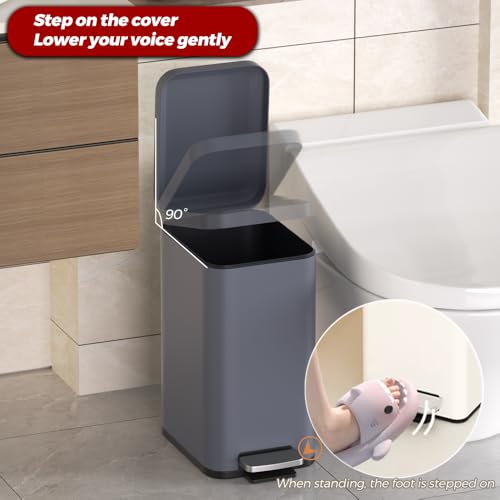 Image of 12L /3.1 Gal Slim Step Garbage Can,Narrow Rectangle Garbage Container Bin,Small Bathroom Trash Can with Lid Soft Close，Foot Pedal Garbage Can for Bathroom,Bedroom,Office (12l-Gery)