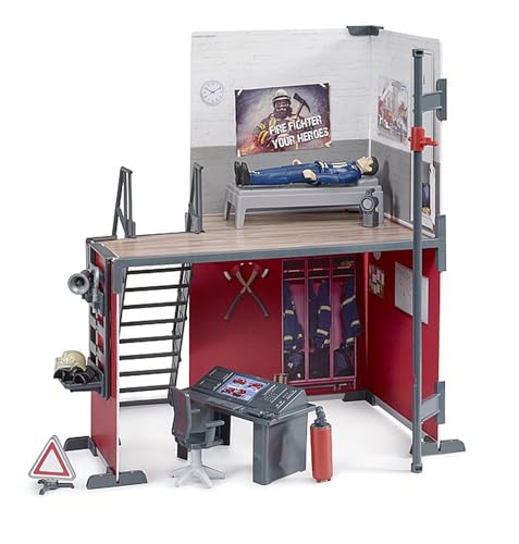 bruder 62702 - Bworld Feuerwehrstation mit Feuerwehrmann - Spielzeug ab 4 Jahre, Feuerwache, Feuerwehr Zubehör