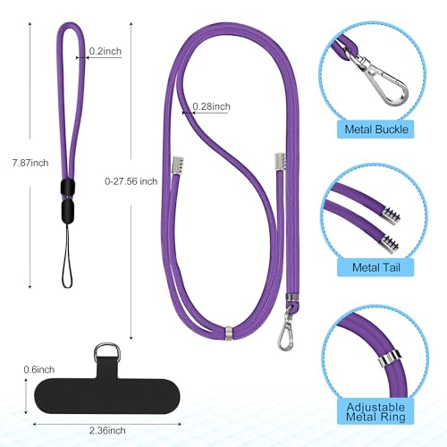 Image of takyu Phone Lanyard, 2 Pack Adjustable Cell Phone Lanyard Crossbody Neck Strap & 2 Pack Wrist Strap with Tether Tabs Compatible for iPhone Android Smartphones- DarkPule Black